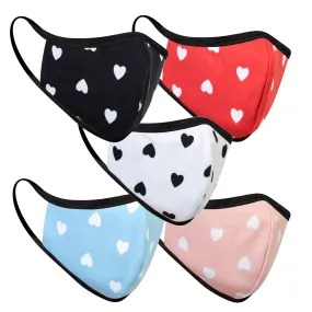 5-Pack Multi Color Hearts Double Layered Adult Masks