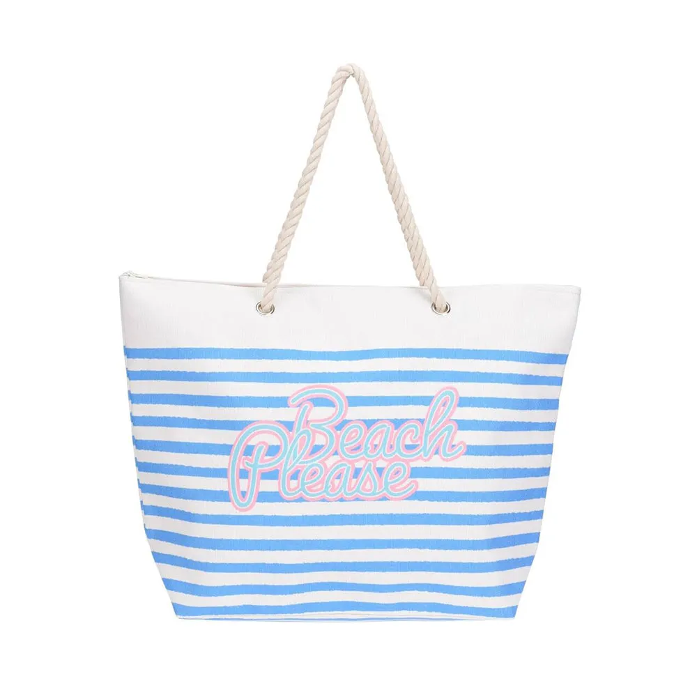 Beach Tote Bag with Rope Handles Striped "On The Beach" Design