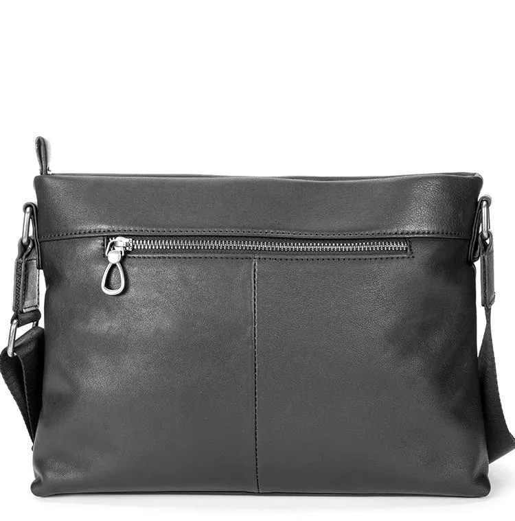 Black Casual Leather Mens 10 inches Side Bag Postman Bag Black Messenger Bag Courier Bag for Men