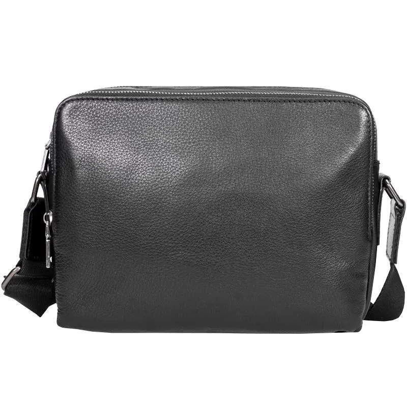 Black Cool Leather Mens 10 inches Side Bag Postman Bag Black Black Messenger Bags Courier Bag for Men