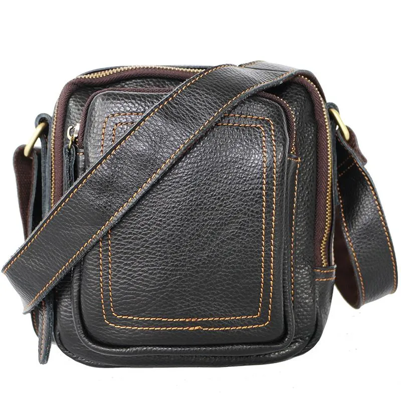 Black Cool Leather Mens Small Postman Bag Vertical Messenger Bag Black Courier Bags For Men