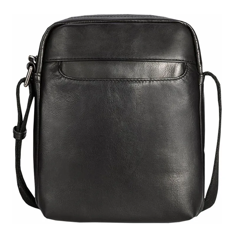 Black Cool Leather Mens Vertical Mini Courier Bag Postman Bag Black Messenger Bags Side Bag for Men