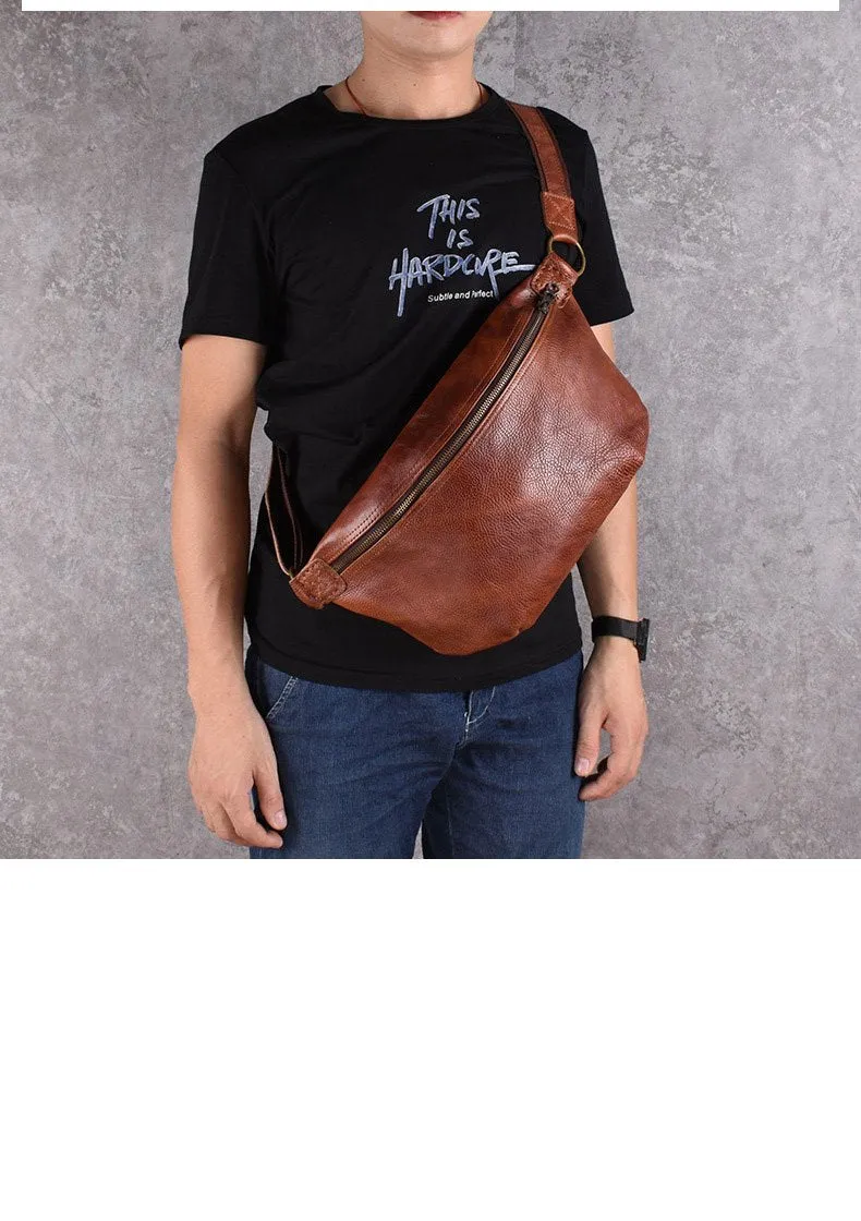 Black Leather Mens Large Sling Bag Leather Mens Big Sling Bag Sling Bags For Big Men