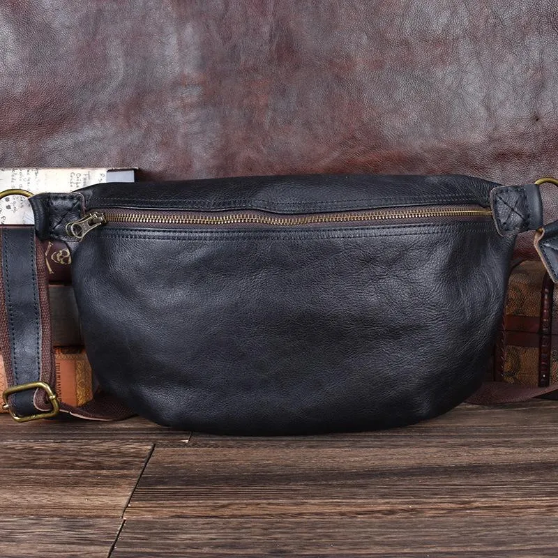 Black Leather Mens Large Sling Bag Leather Mens Big Sling Bag Sling Bags For Big Men