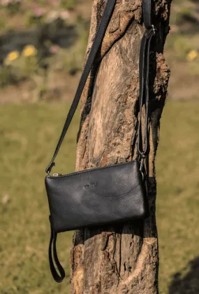 Black Smooth Leather Sling Bag: Timeless Elegance Meets Modern Convenience. Art: BG-1571