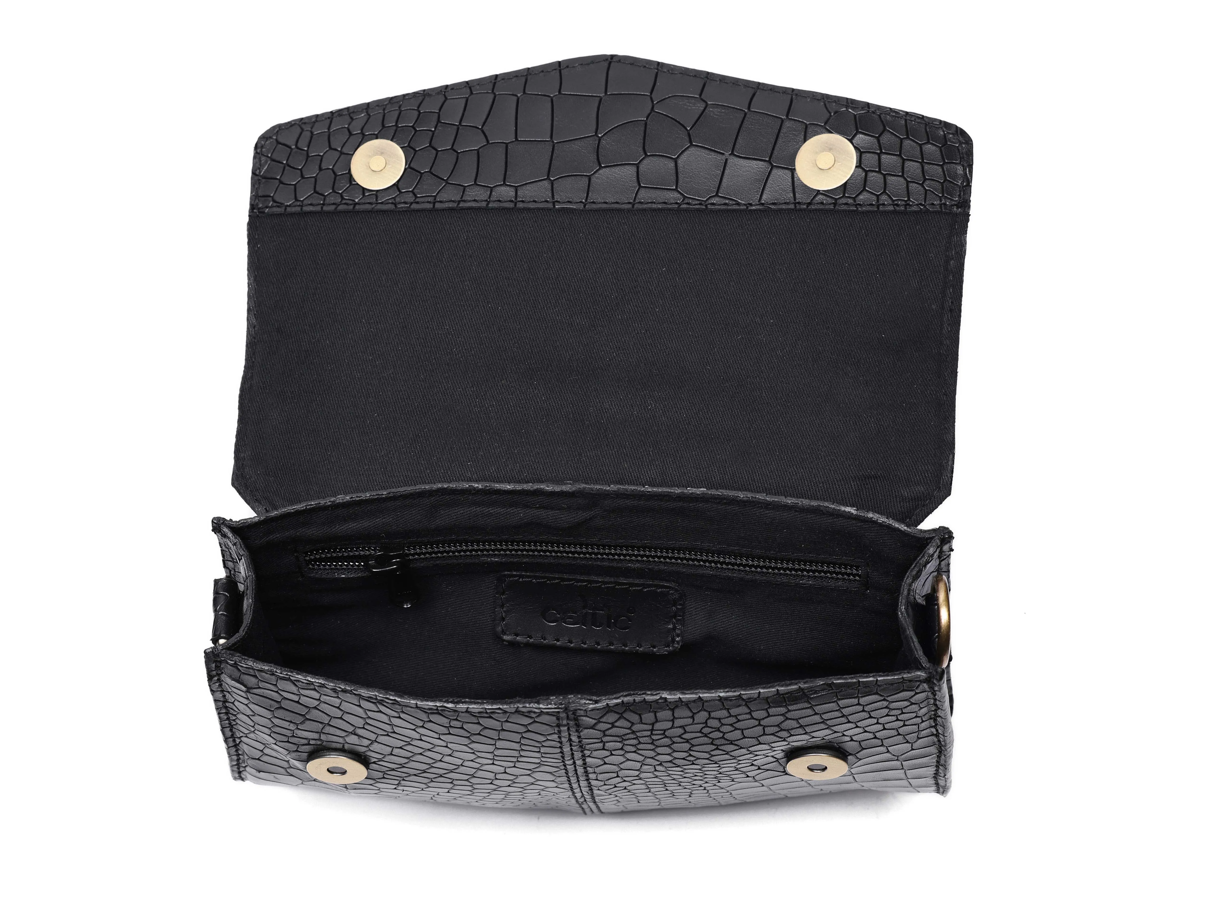 Chic Elegance: Black Deep Croco Leather Crossbody Bag. Art: BG-1602