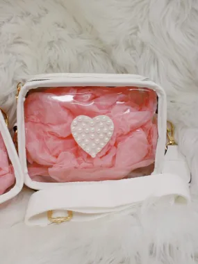 Clear Pearl Heart Bag