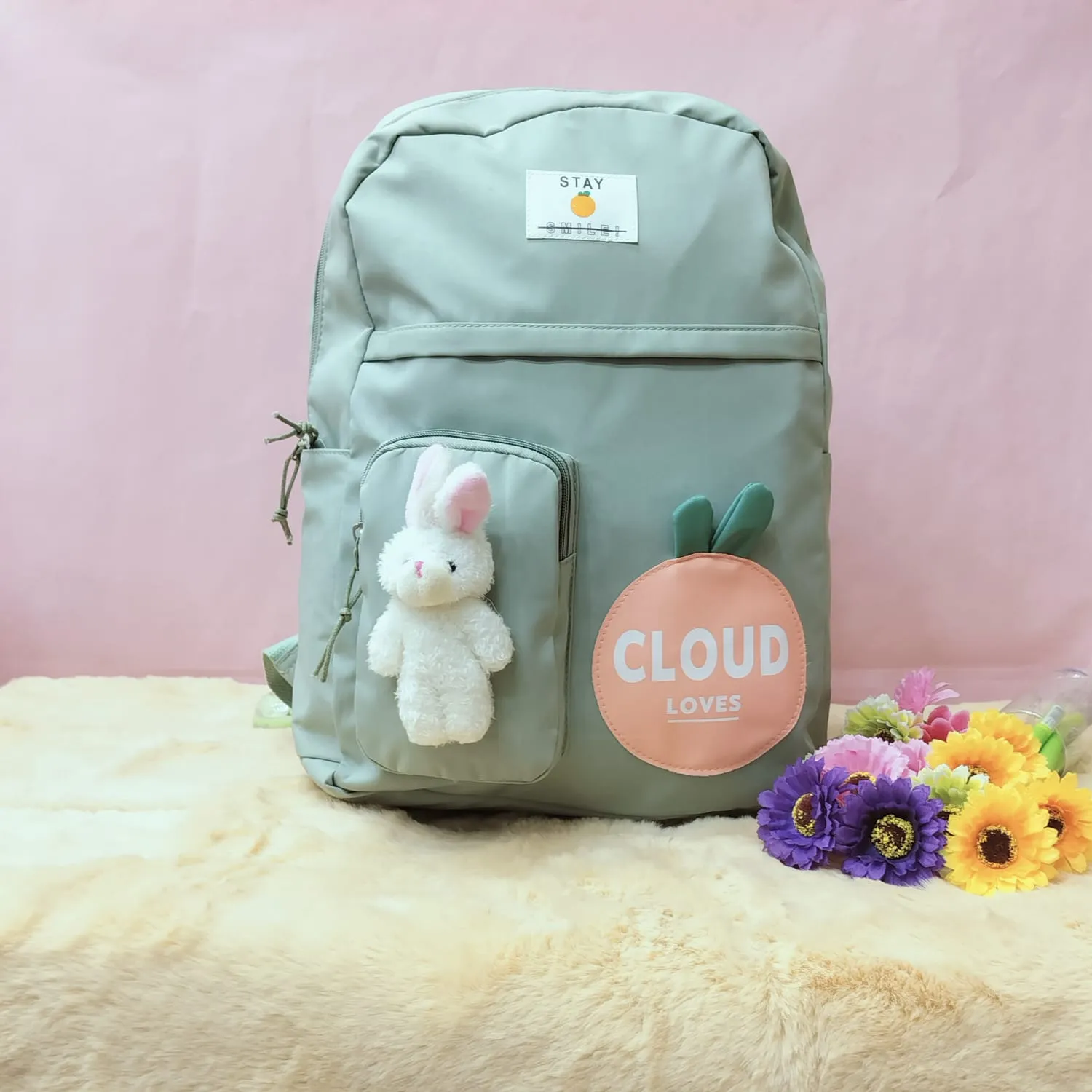 Cloud Love Printed With Mini  Bunny Fancy Backpack.