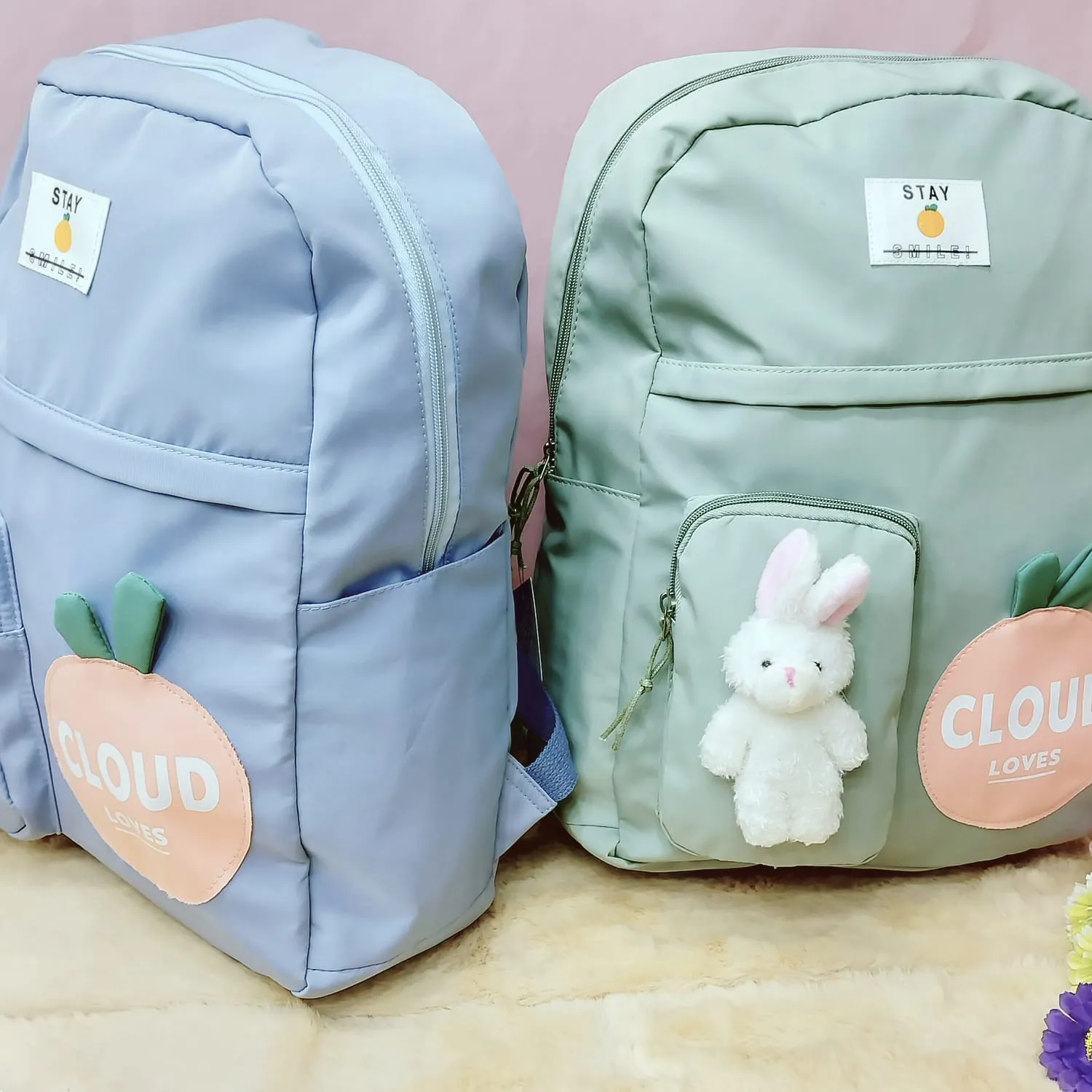 Cloud Love Printed With Mini  Bunny Fancy Backpack.