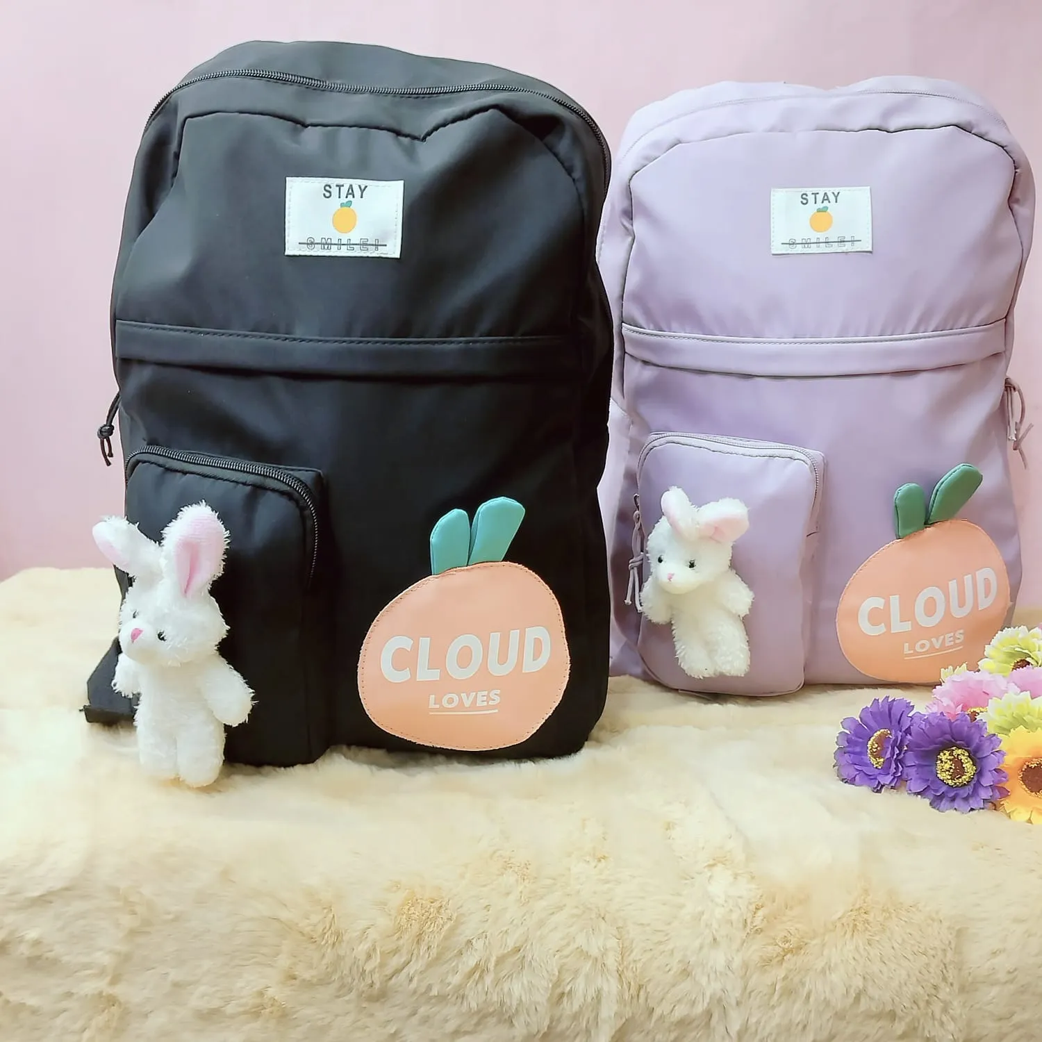 Cloud Love Printed With Mini  Bunny Fancy Backpack.