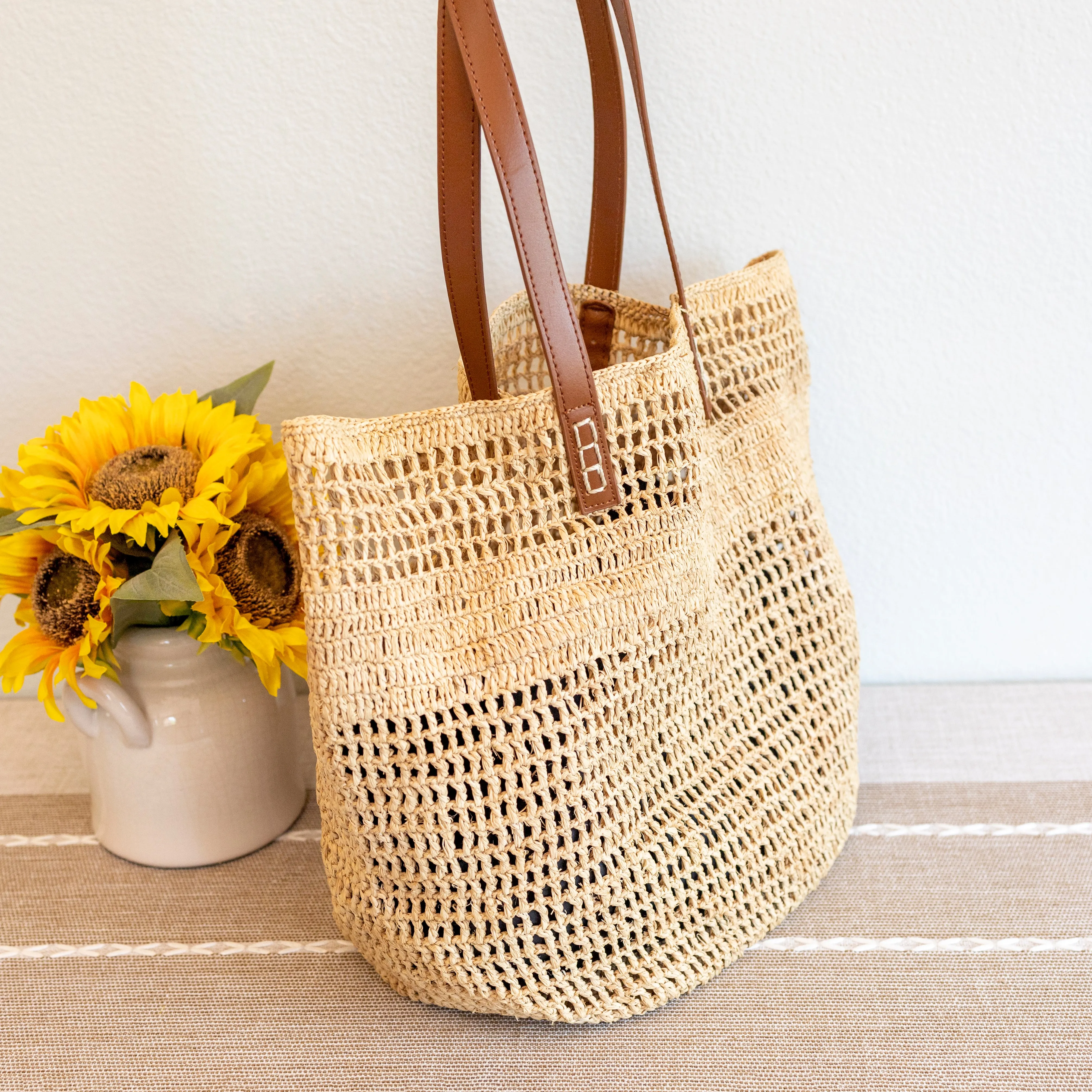 Elena Handbags Women's Large Soft Raffia Woven Summer Straw Tote