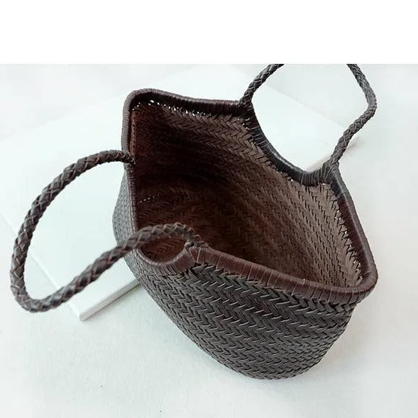 Handcrafted Woven Leather Tote Bag, Full Grain Leather Hand Woven Triple Jump Bamboo Style Ladies HOBO Bag, Summer Holiday Bag