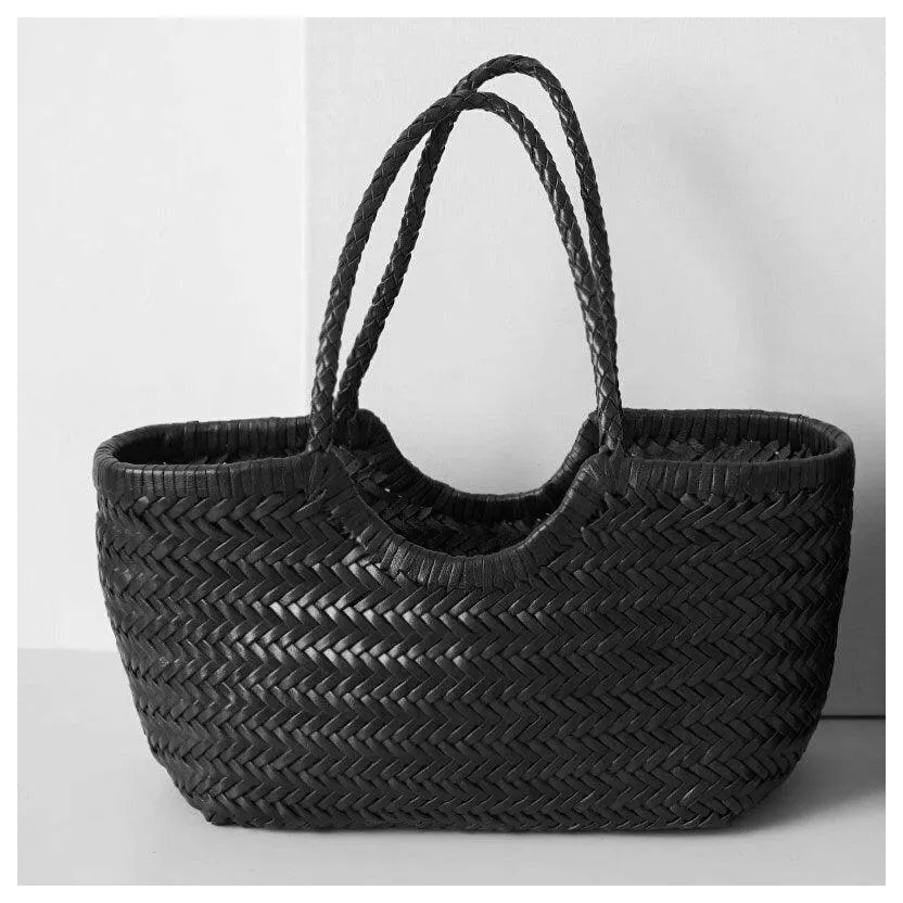 Handcrafted Woven Leather Tote Bag, Full Grain Leather Hand Woven Triple Jump Bamboo Style Ladies HOBO Bag, Summer Holiday Bag