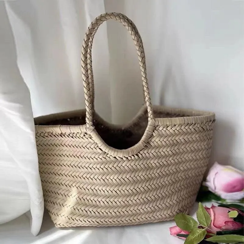 Handcrafted Woven Leather Tote Bag, Full Grain Leather Hand Woven Triple Jump Bamboo Style Ladies HOBO Bag, Summer Holiday Bag