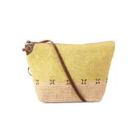 KomalC Stylish Slingbag for Women -made with high-quality Jute & Premium Buffalo Leather accents | Woven Shoulder Bag | Summer Bag for everyday use (Sunflower)