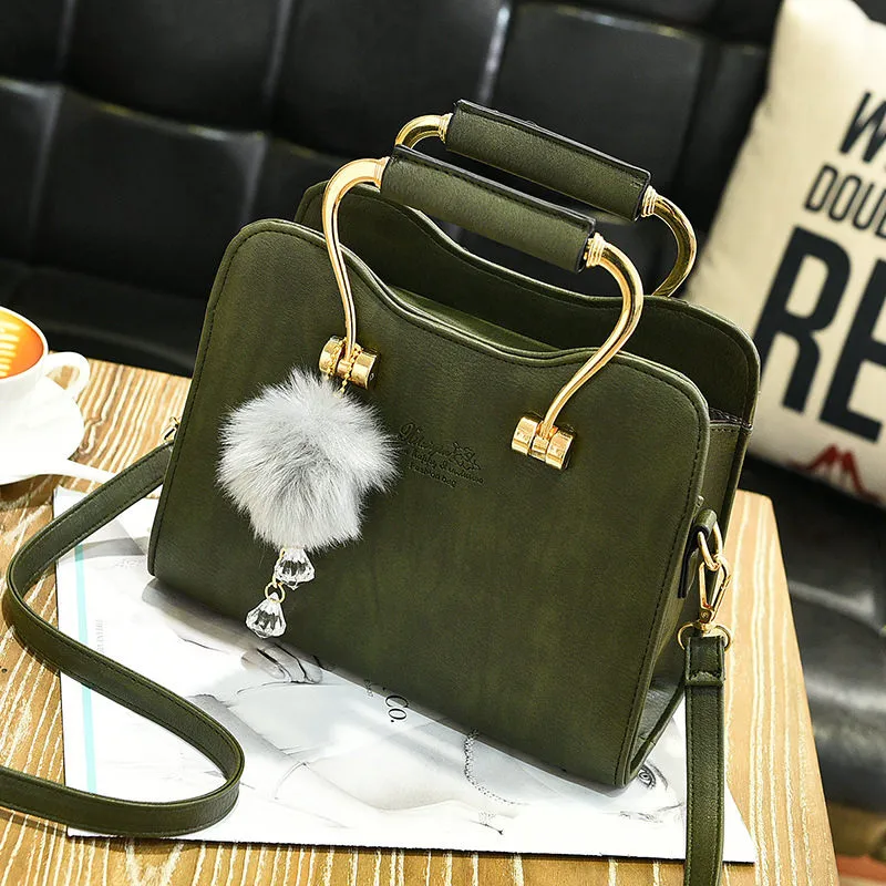 Ladies Bags 2022 Autumn And Winter New Pu Leather Handbags Trendy Handbags Hair Ball Pendant Shoulder Bag One Drop Shipping