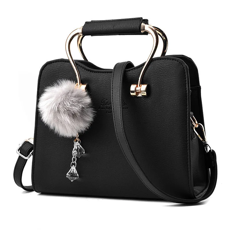 Ladies Bags 2022 Autumn And Winter New Pu Leather Handbags Trendy Handbags Hair Ball Pendant Shoulder Bag One Drop Shipping