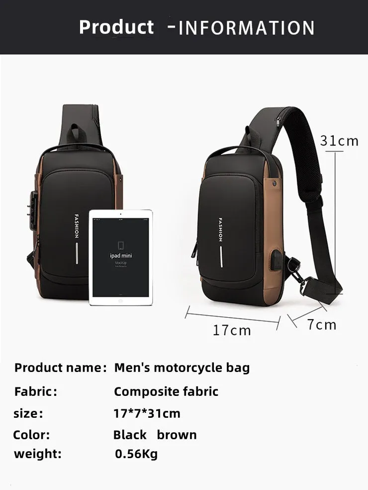 Men's Sleek Anti-theft PU Leather Crossbody Bag - USB Charging, Stylish Print & Zip Closure 4109