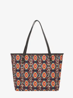 Montana West Aztec Leopard Print Canvas Tote Bag