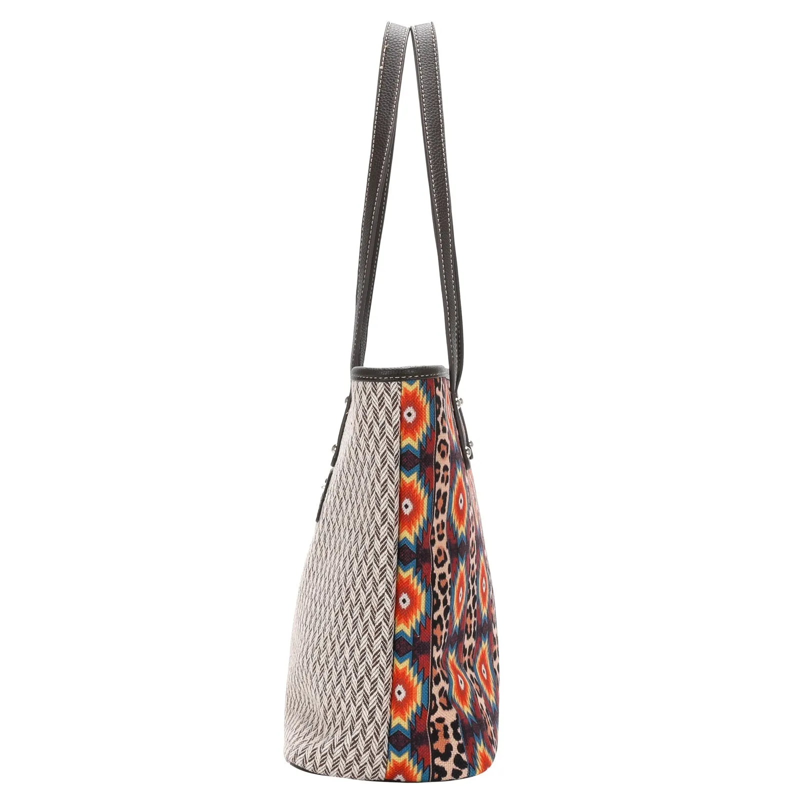 Montana West Aztec Leopard Print Canvas Tote Bag