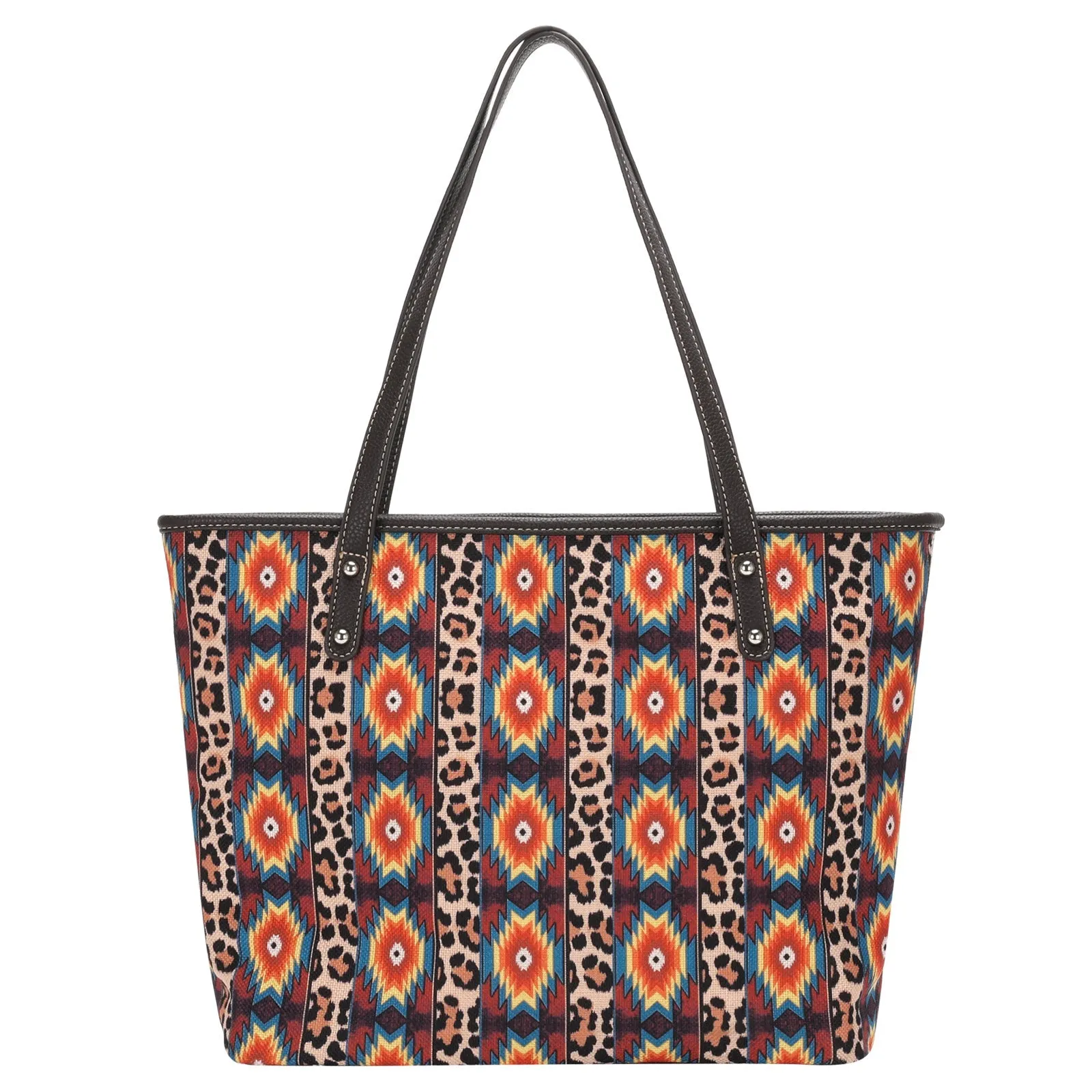 Montana West Aztec Leopard Print Canvas Tote Bag