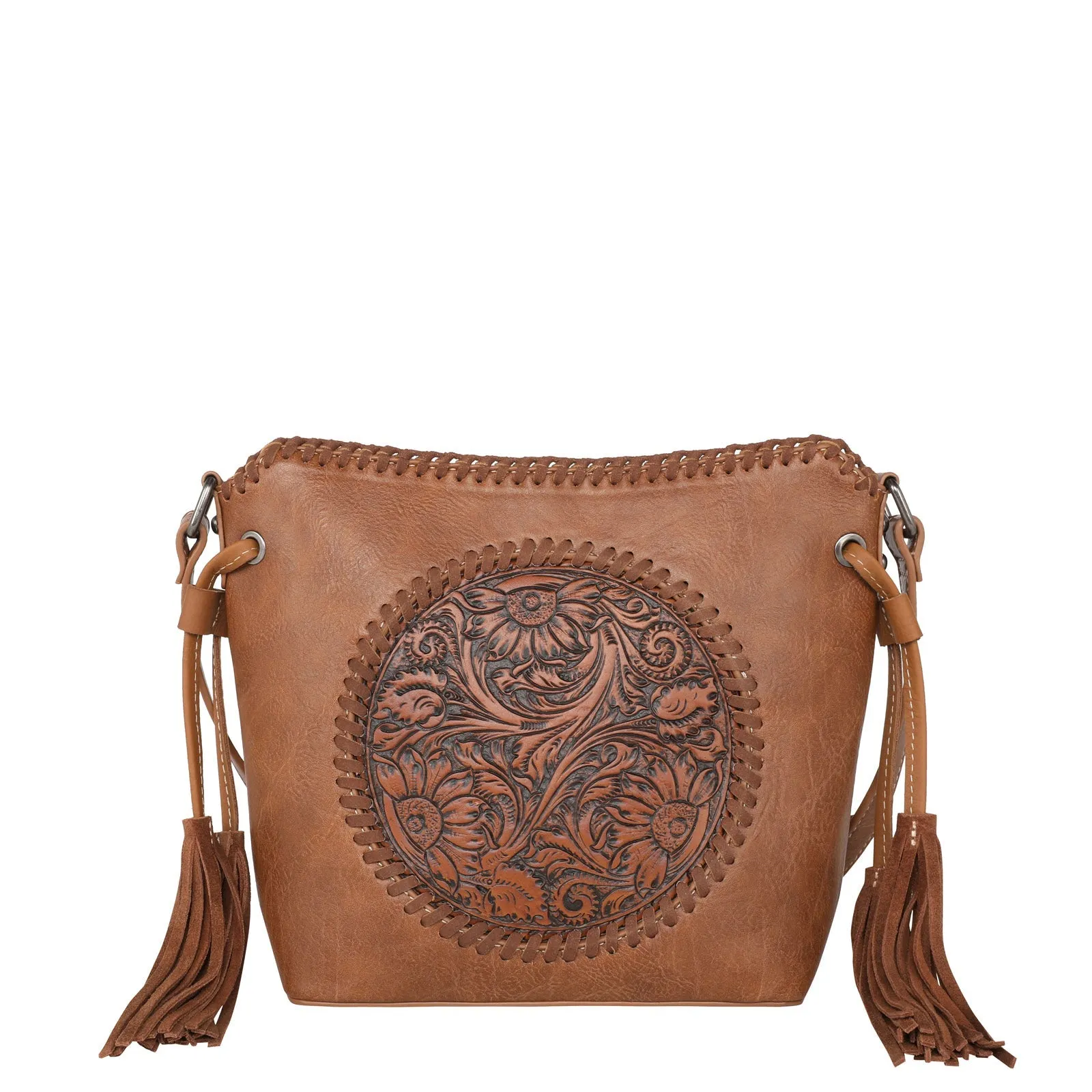 MW1218-8360 Montana West Tooled Collection Saddle Bag - Brown