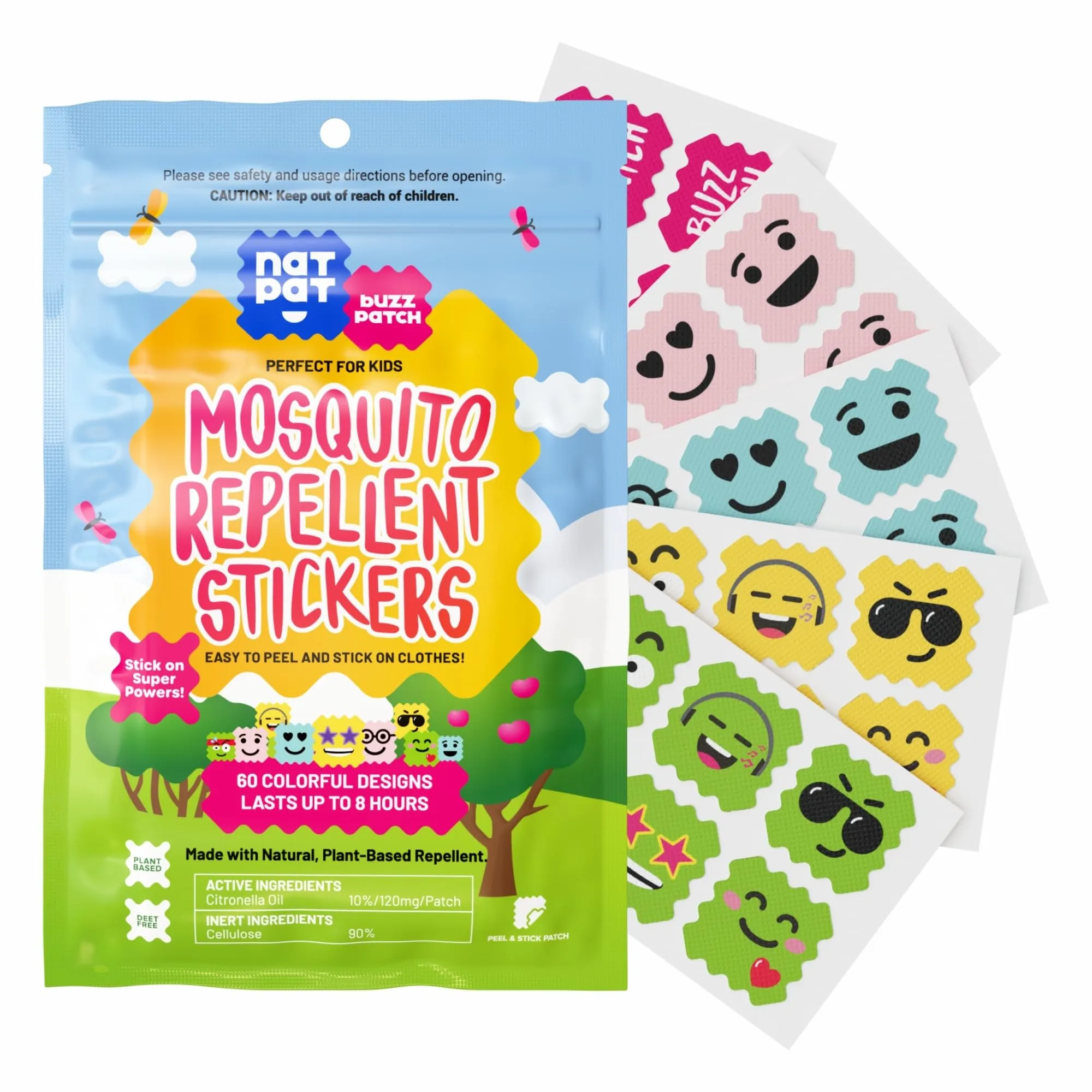 NATPAT Buzz Patch Mosquito Patch Stickers for Kids (60 Pack) - The Original All Natural Citronella Essential Oil Insect Patch, Plant Based Ingredients, Non-Toxic, DEET Free, for Toddlers, Kids