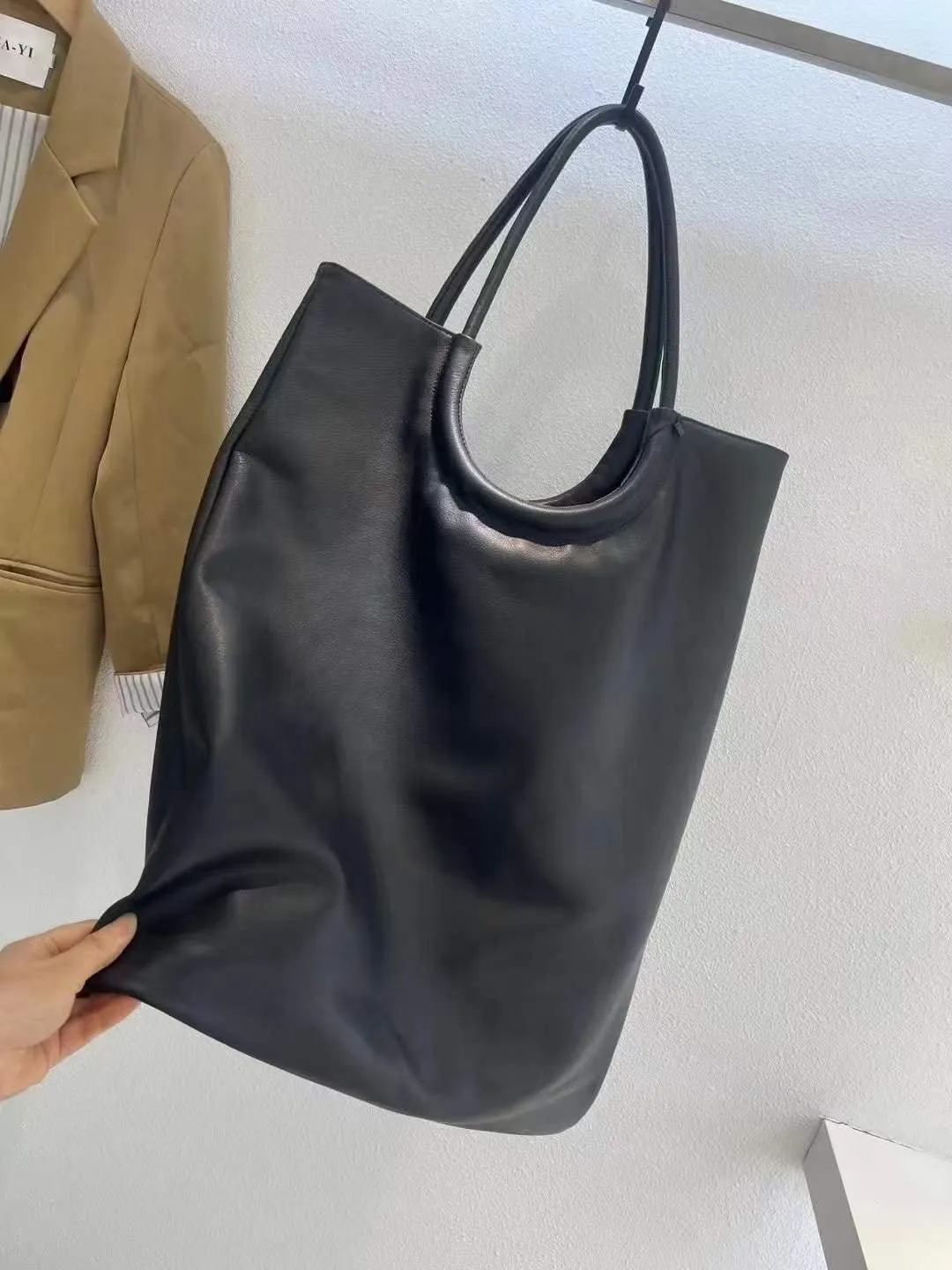 Oversize Large Slouchy Black Tote, Soft Cowhide Leather Bag, Everyday Shopping Bag, Leather Mummy Bag, Handcrafted Weekend Bag