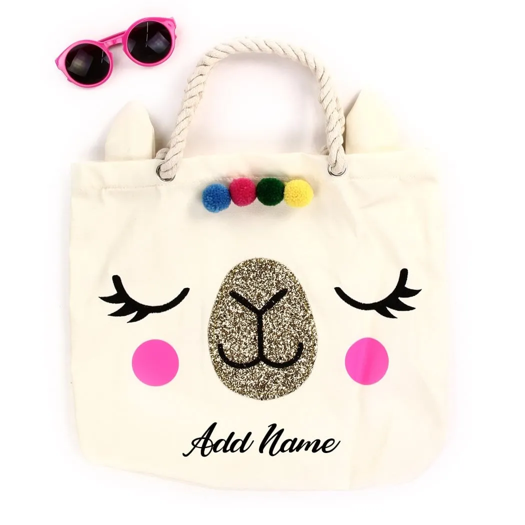 Personalized Rope Tote Bag with Sunglasses - Llama