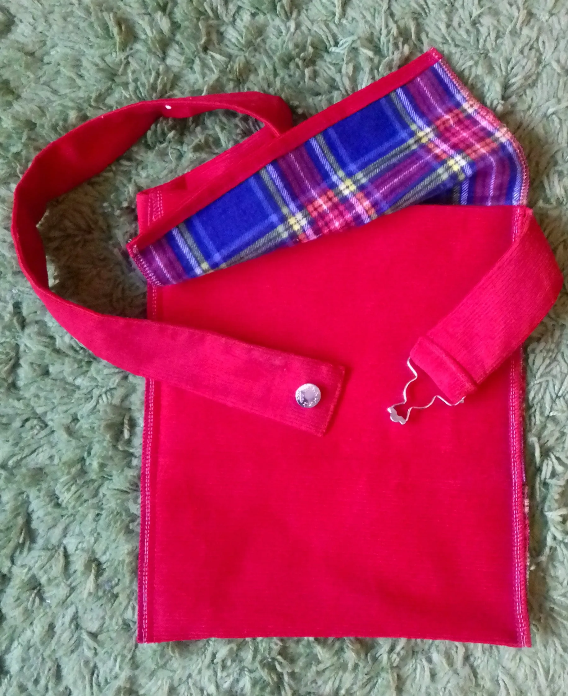 Red Tartan Bag Corduroy Hip Shoulder Bag