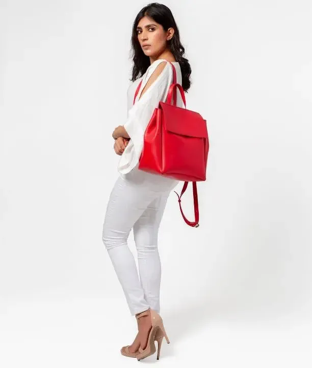 Red Women Leather Backpacks 557