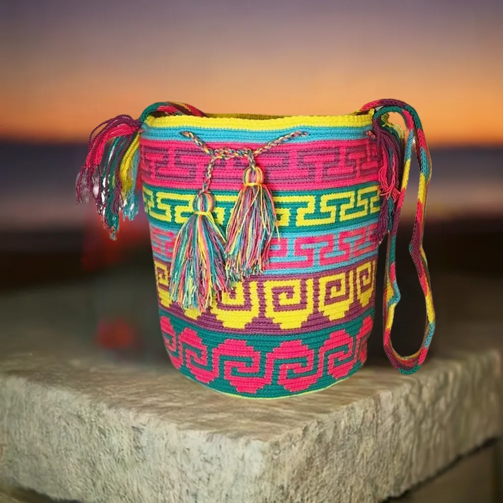 Rose Large Handmade Crochet Wayuu Mochila Bag