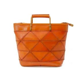 Vegetable-Tanned Leather,Metal Handle Argyle Leather Bag-i7bags