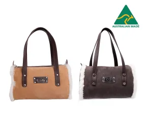 Women Sheepskin Wool Medium Hand Carry Shoulder Strap Zip Barrel Bag