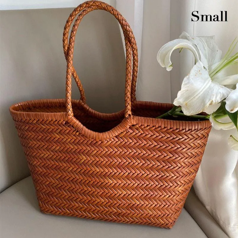 Woven Leather Tote Bag, Leather Hand Woven Triple Jump Bamboo Style Ladies HOBO Bag, Summer Holiday Bag, Handcrafted  Women Woven Bag